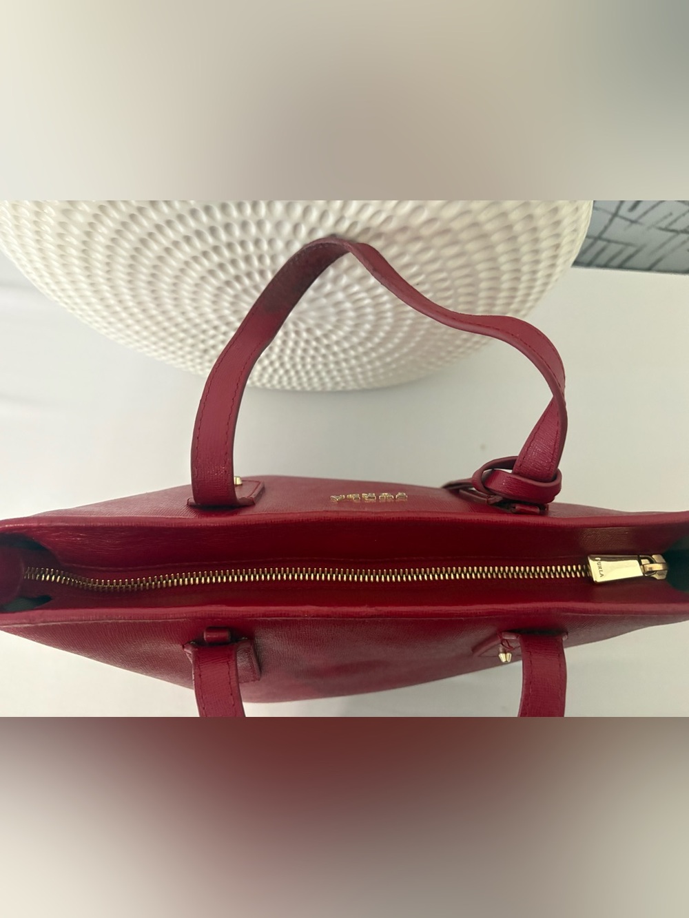 Furla Red Saffiano Leather Tote Bag / Read Description - Picture 6 of 16